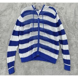 Quacker Factory Sweater Womens XL Striped Open Knit Full Zip Hooded Nautical